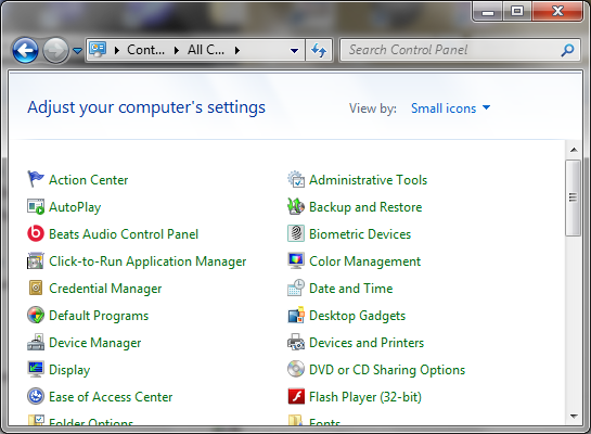Control Panel in Windows 7