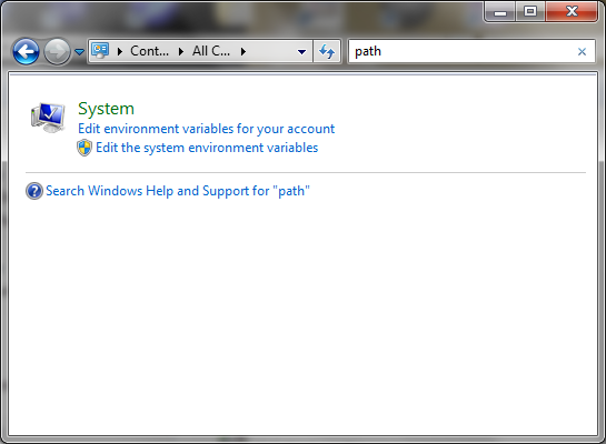 Control Panel Search Path in Windows 7